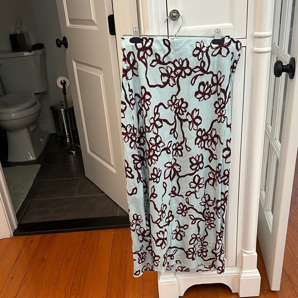 Madewell Light Blue Skirt with Brown Floral Accents